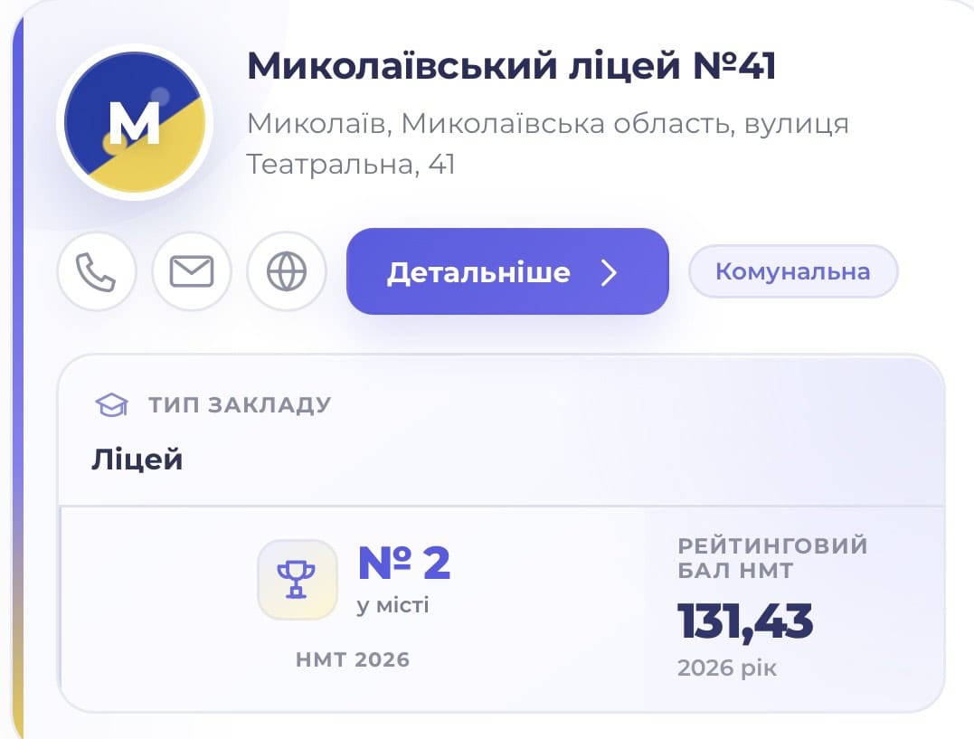Ліцей №41 — другий у рейтингу НМТ-2026!